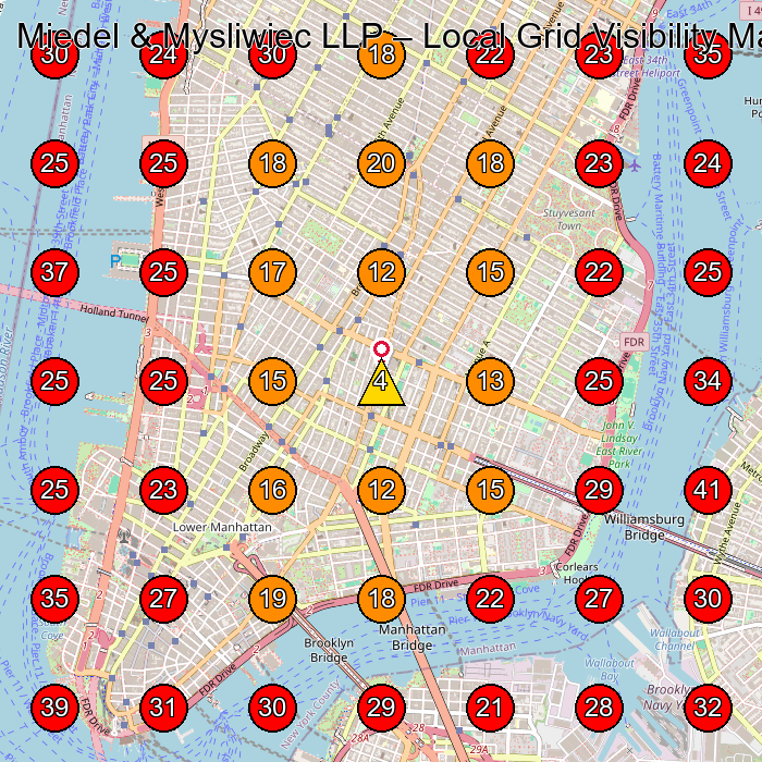 Miedel & Mysliwiec LLP GeoGrid visibility map for Criminal Justice Attorney in New York